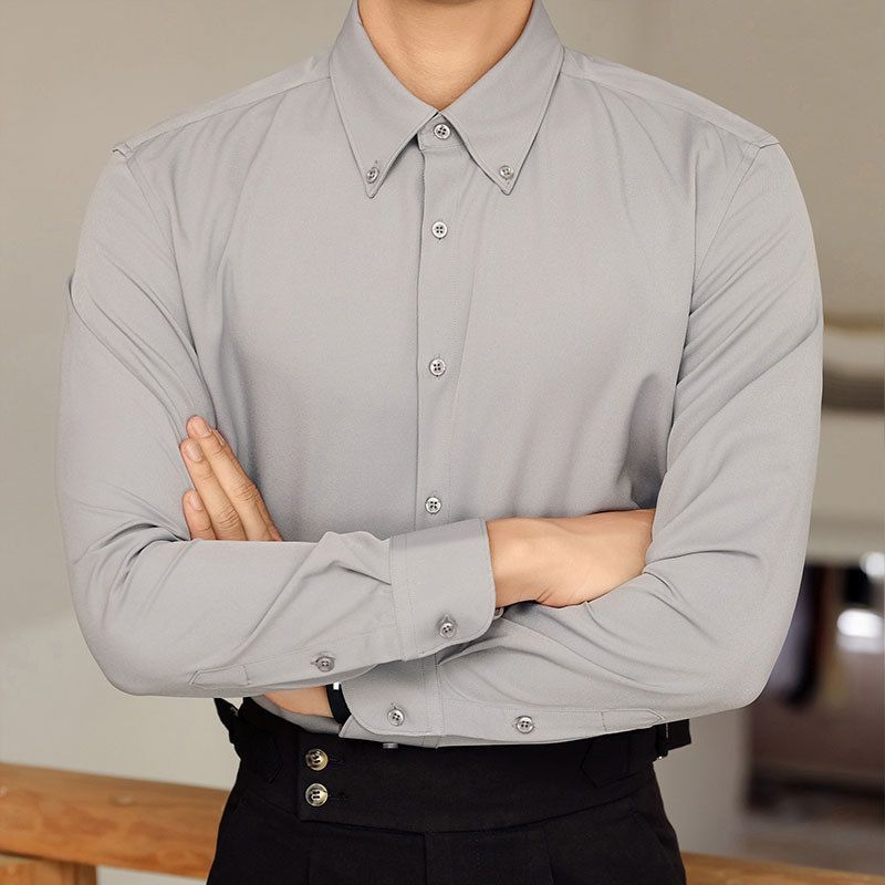 法式大领男士衬衫长袖商务休闲