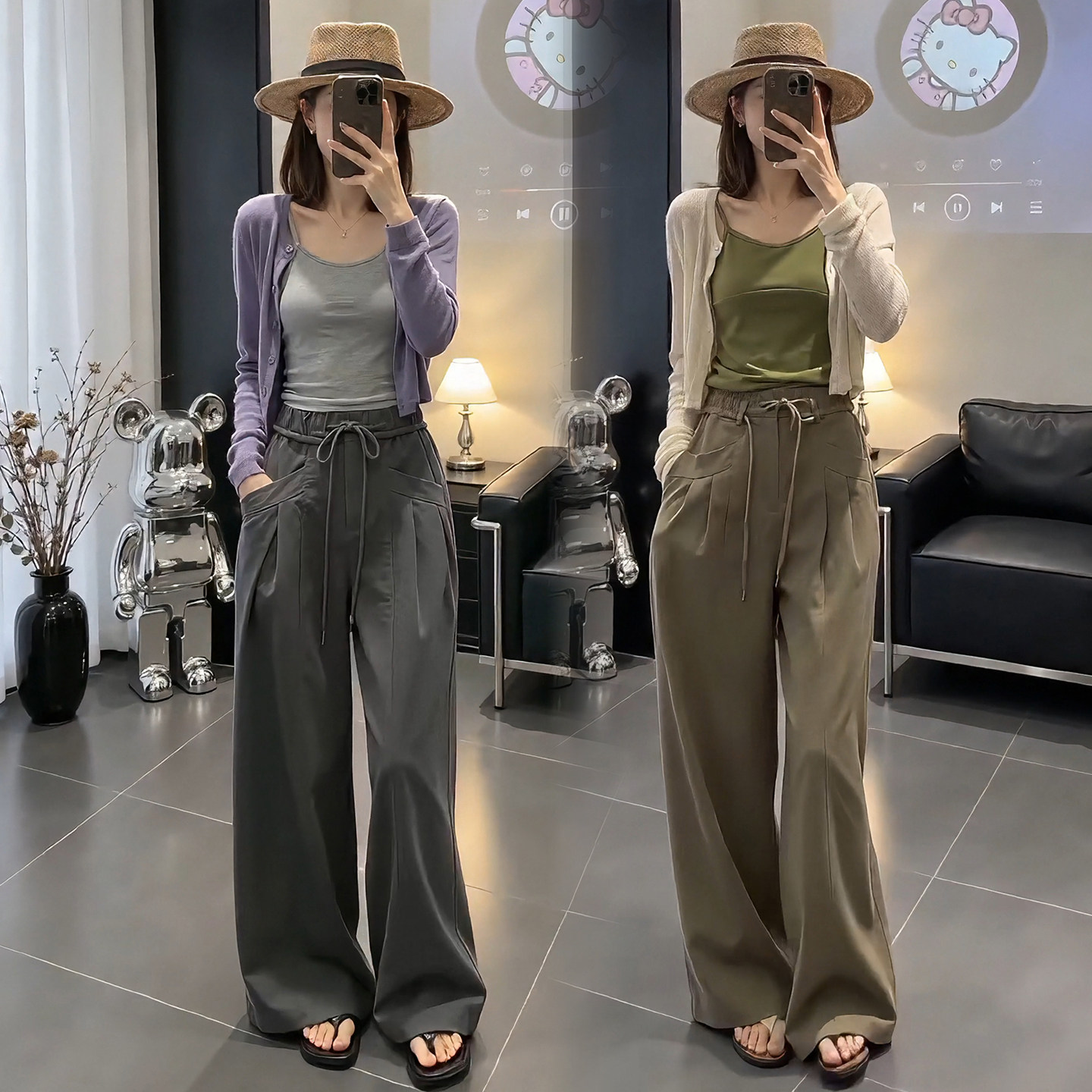 2026秋女显瘦阔腿裤三件套