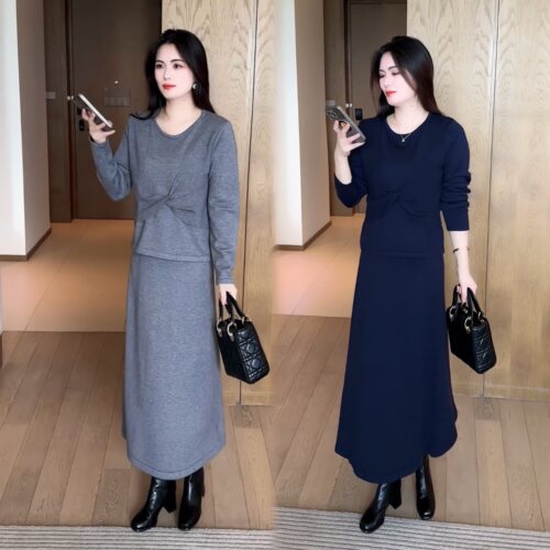 极简风针织扭结显瘦两件套女