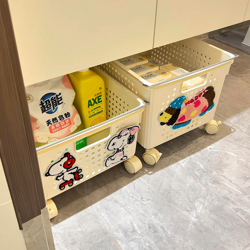 浴室柜下置物架杂物收纳筐洗衣篮脏衣篓放洗护用品整理带轮小推车
