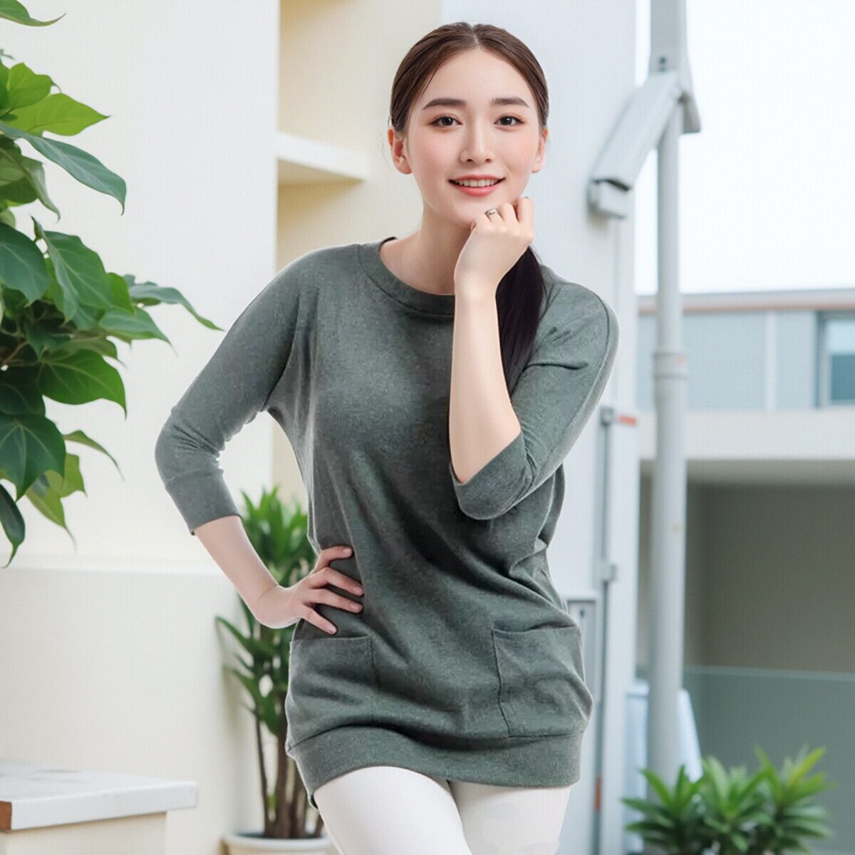 韩版女装2025春秋装新款磨毛棉宽松显瘦圆领纯色七分袖中长款T恤