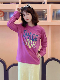 short短句古力娜扎明星同款24早秋新品标语字母彩色印花宽松T恤女