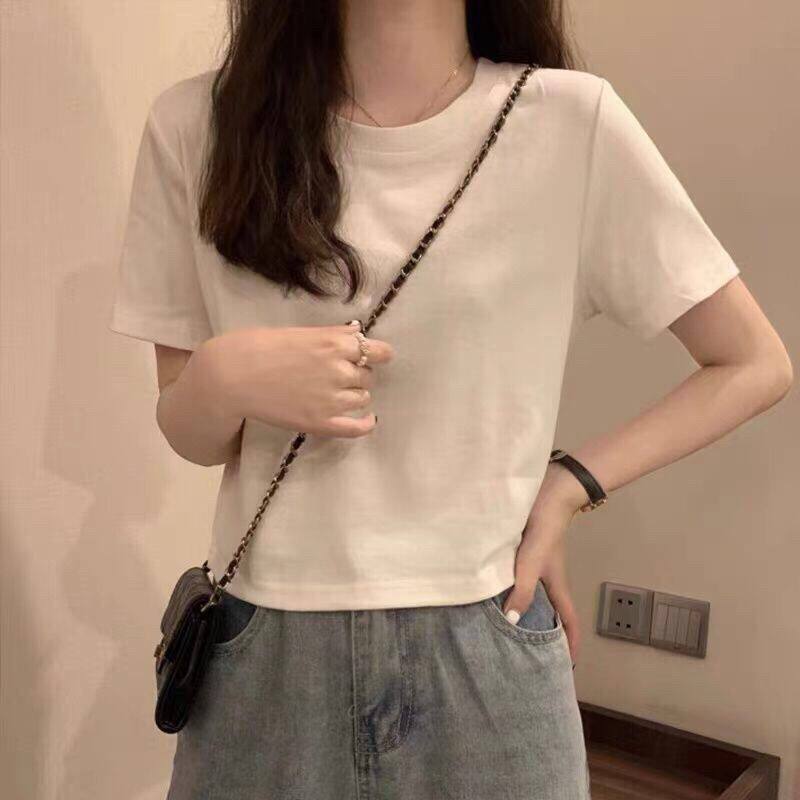 ins超火纯棉短袖T恤女夏装韩版潮网红学生短款高腰露脐修身上衣服