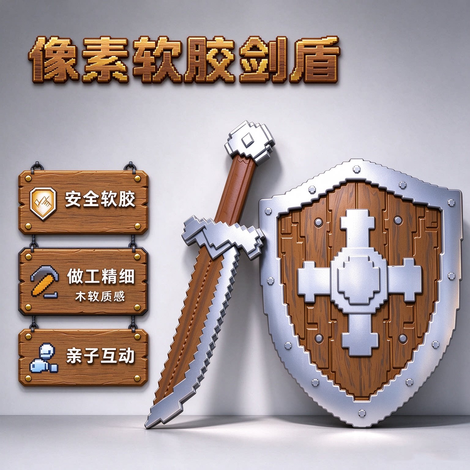创意我的刀盾像素世界风宝剑盾牌pu仿真玩具儿童道具男孩节日礼物