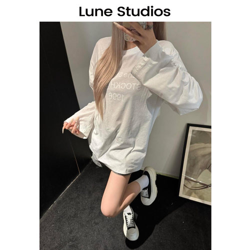 LuneStudios南油新款1996印花85%棉15%亚麻情侣长袖T恤有机纤维