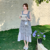 灰色不规则假两件连衣裙女2025夏季新款【303-Q8818-P125-K178】，女装连衣裙，宁宁家