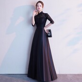 旗袍晚礼服2026新款 中国风礼仪颁奖典礼女黑色演出主持人 宴会中式