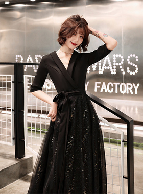 黑色晚礼服长款宴会气质学生艺考连衣裙合唱指挥年会主持人演出