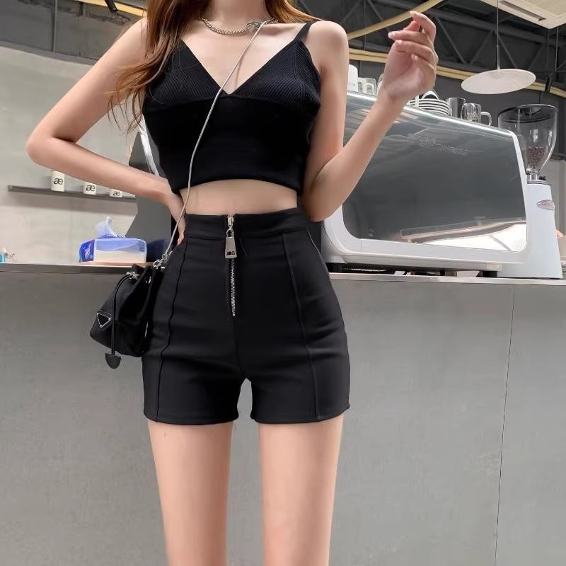 胖mm热裤夏季字拉链大码短裤女高腰A宽松休闲阔脚裤23显瘦20黑色