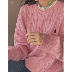 代购polo拉夫­劳伦秋冬新款韩系甜美小麻花套头针织衫女宽松圆领
