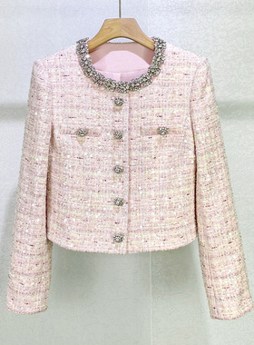 M现货闪发～26早春轻奢重工名媛小香风钻饰亮片甜美百搭短款外套