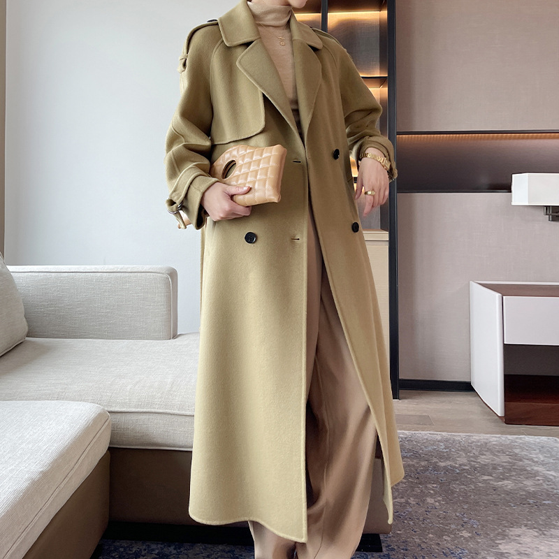 现货高端精品2025新款冬季经典百搭双排扣羊绒大衣女双面羊绒外套