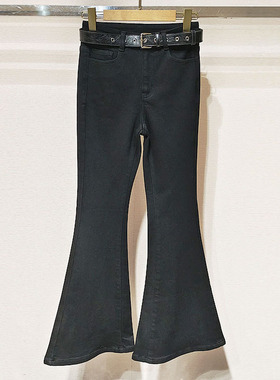 深圳南油2025冬女装XRJ6K03C气质百搭黑色加绒喇叭裤水洗牛仔长裤