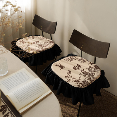 芳羽集椅垫复古中式餐椅坐垫防滑可拆洗花边绑带布艺椅子坐垫轻奢