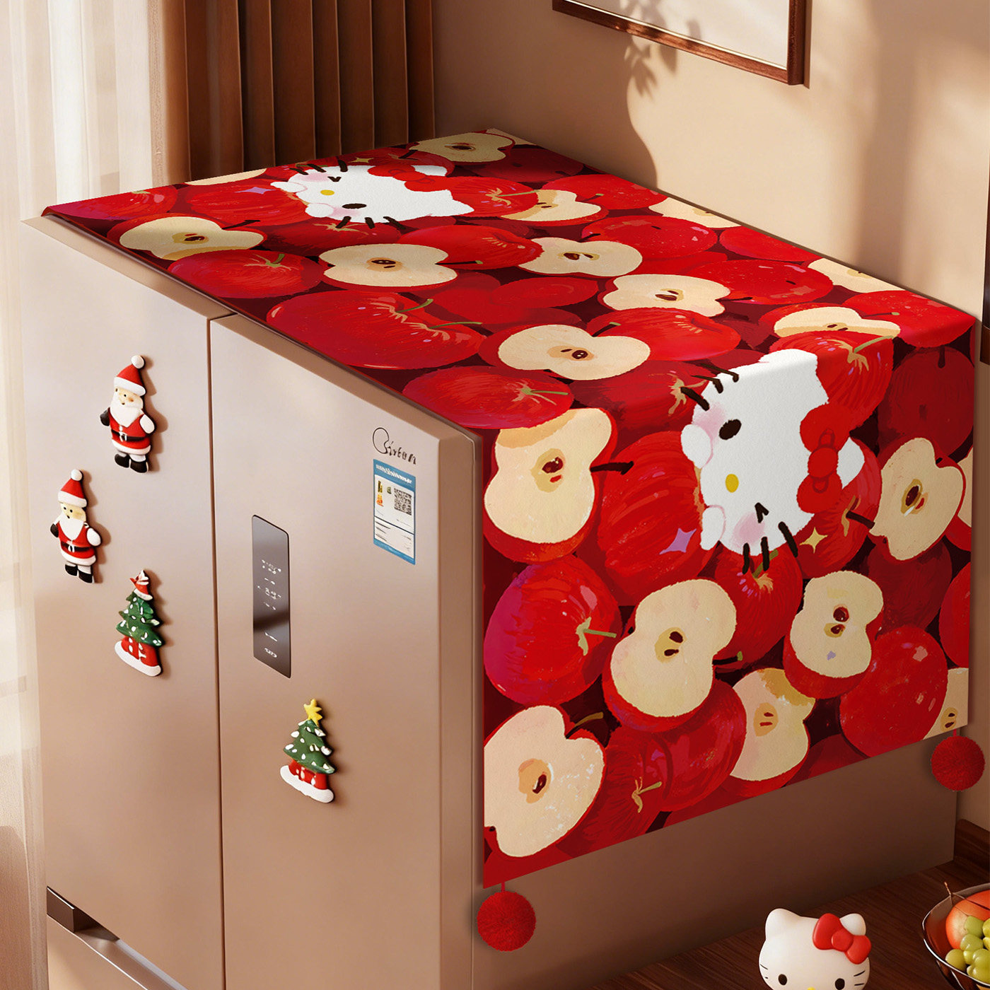 新年红色KT微波炉盖罩防尘布遮盖防灰尘盖布单双开门冰箱盖布