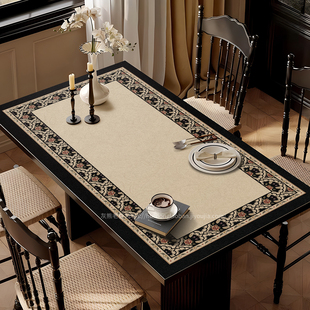 尤弥尔复古法式皮革餐桌桌垫轻奢防油免洗垫子高级感长方形桌布