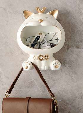 招财猫进门口入户壁挂口罩钥匙摆件收纳玄关装饰品创意免打孔挂钩