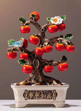 柿柿如意柿子摆件礼物客厅玄关酒柜电视柜装饰品乔迁礼云鹿家居