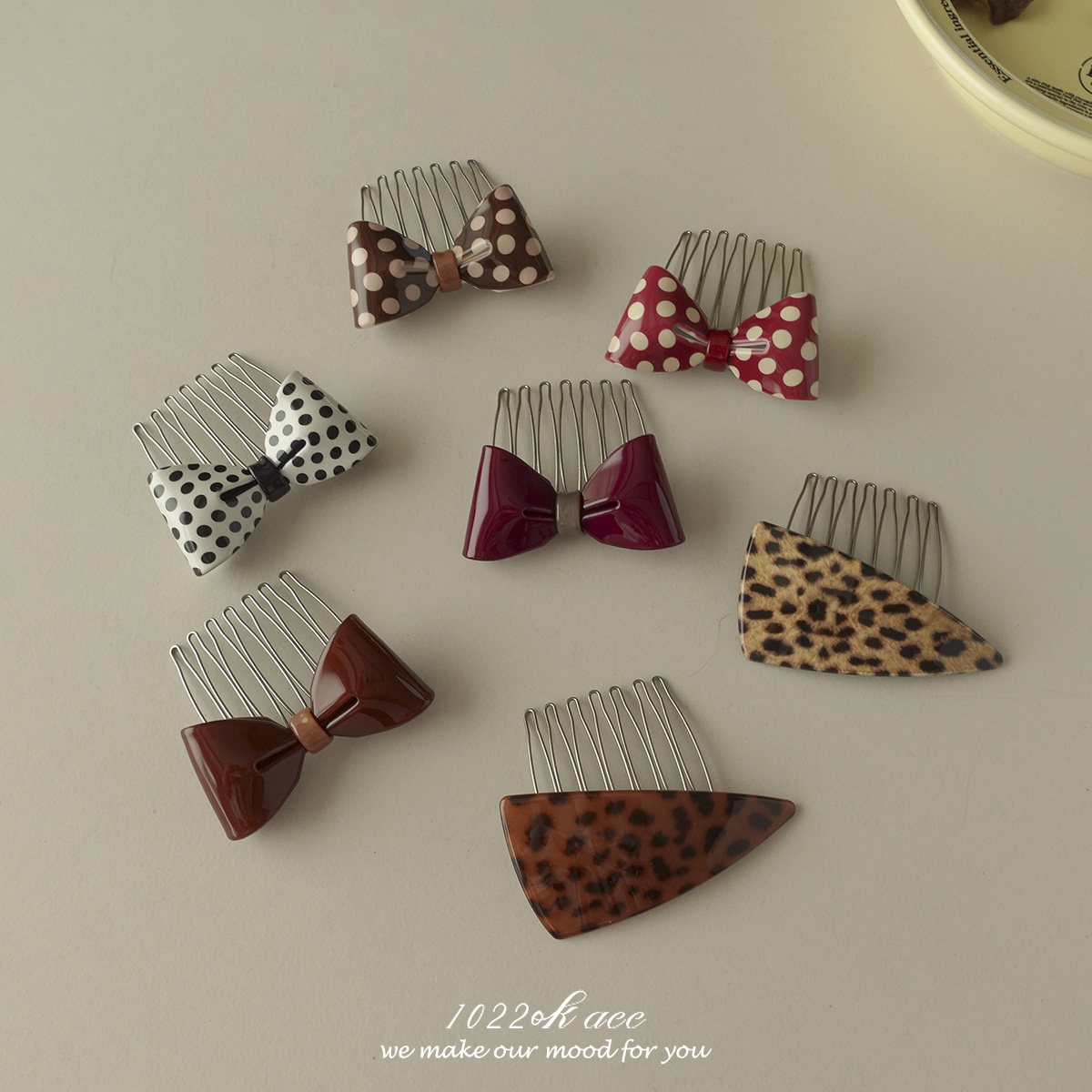 韩国进口AZ蝴蝶结插梳豹纹头梳