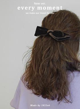 韩国代购黑色丝绒半扎发夹女后脑勺蝴蝶结弹簧夹侧边夹马尾夹发饰