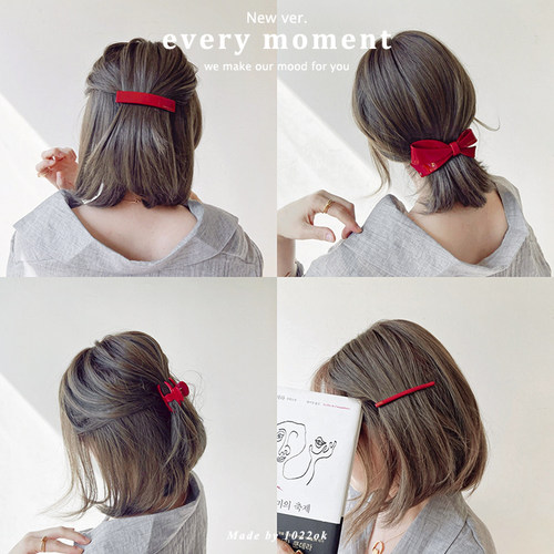 韩国进口france红色蝴蝶结发夹女后脑勺气质半扎弹簧夹子小号抓夹