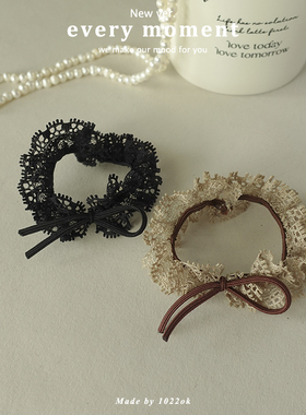 韩国进口柔软蕾丝小发圈发绳黑色甜美花边头绳皮筋手系蝴蝶结马尾