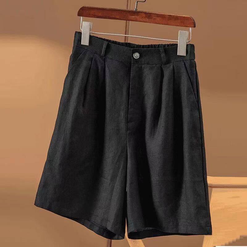 莱赛尔天丝亚麻短裤女夏季薄款透气五分裤文艺宽松高腰显瘦阔腿裤