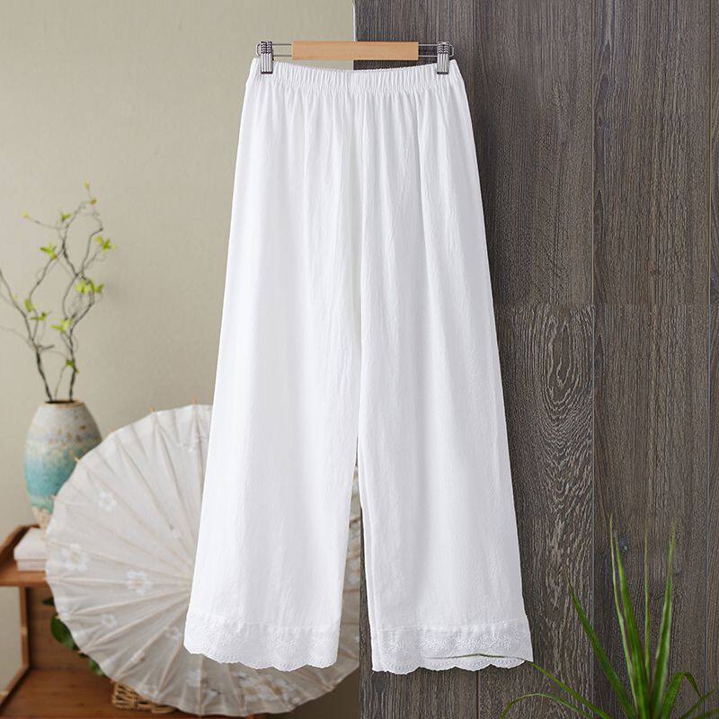 新款2026宽松高腰花边蕾丝裤子小个子拼接显瘦休闲长裤直筒裤女裤