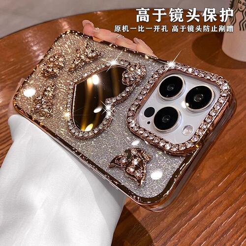 Heart Make up Mirror Case For iPhone 17promax 16 15 plus Plating Butterfly Cover适用于苹果14手机壳13