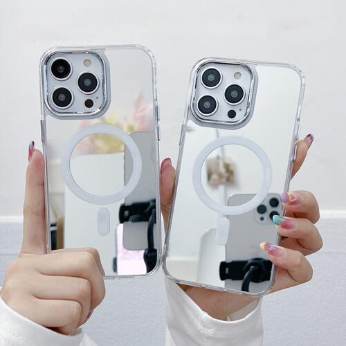 镜面磁吸适用Mirror Case For iPhone18ProMax Magnetic Phone Cover 14手机壳苹果17硬壳软边16镜子15保护套