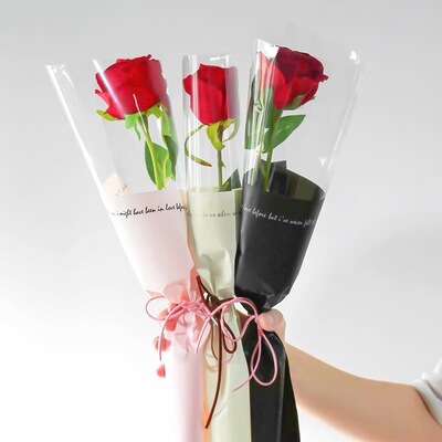 女神节简约单支袋玫瑰花透明包花纸鲜花康乃馨花束包装纸材料花店