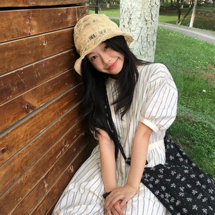 可折叠镂空手工编织草帽女春夏出游度假沙滩海边防晒渔夫帽好收纳