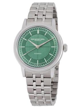 代购Raymond weil雷蒙威女士腕表自动夜光日期计时钢带绿色金属