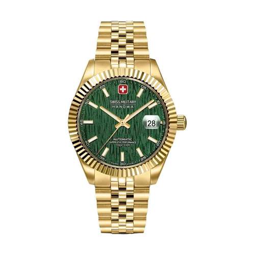代购SWISS MILITARY HANOWA男士腕表自动日期计时夜光金色钢带