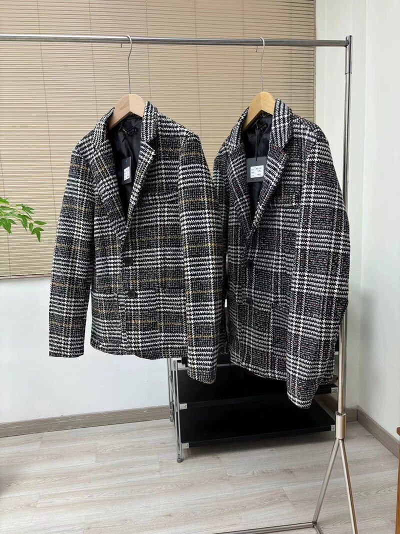 2025新品！格子毛呢单排扣 宽松口袋显瘦长袖小西服领 女上衣外套