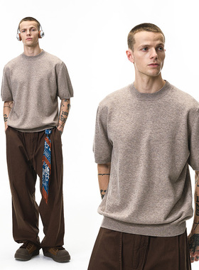 老钱毛织T恤25秋季新品潮牌宽松保暖针织短袖圆领毛衣