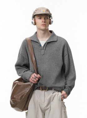 意式一片领Polo衫25秋季新品老钱风宽松休闲翻领长袖