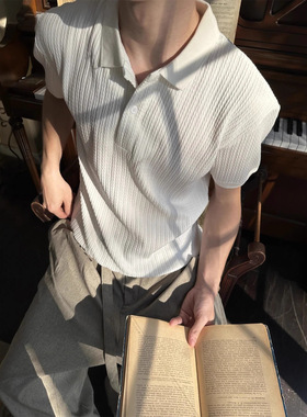 老钱风25新款亨利领短袖男女复古Cleanfit翻领针织衫