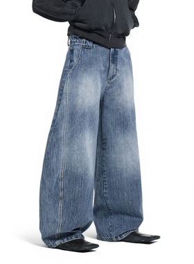 喷马骝剪裁弯刀裤25秋季新品美式做旧水洗牛仔休闲裤男