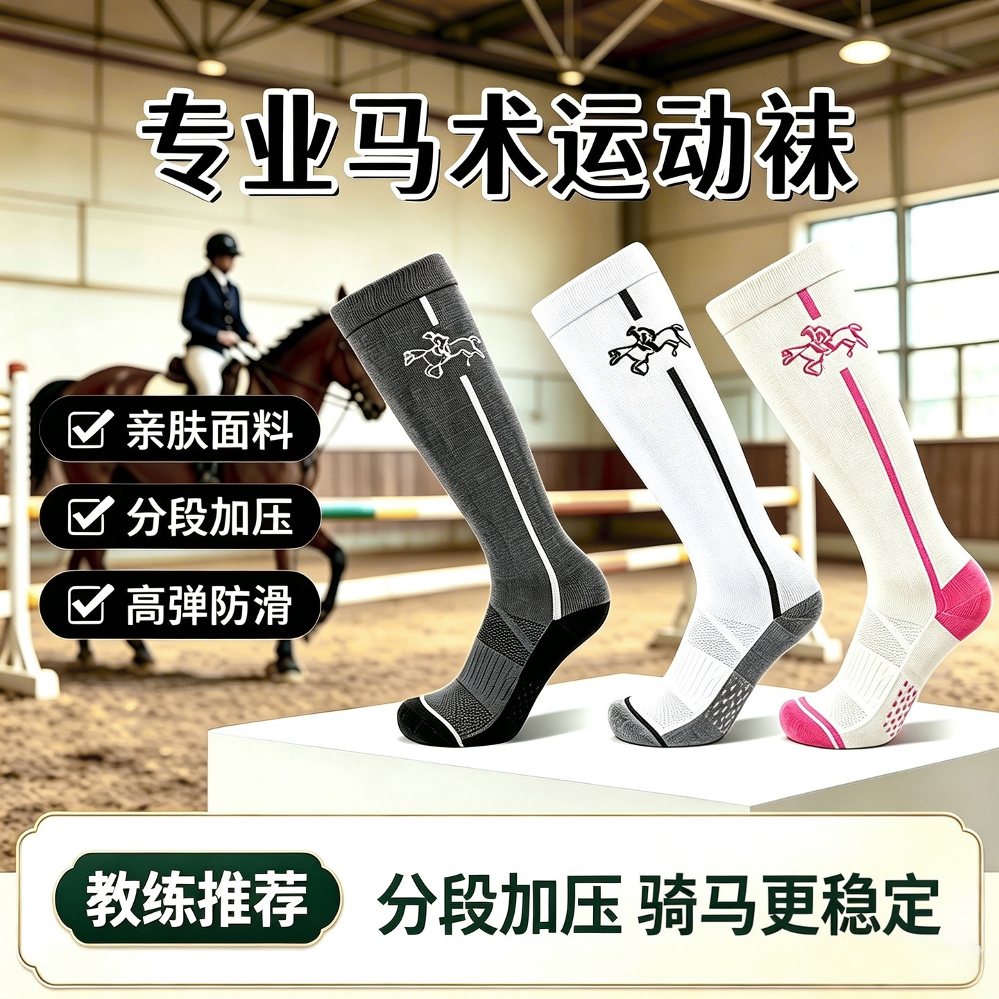 马术长袜成人骑马袜弹力护腿透气吸汗男女专业马术袜运动防臭袜子