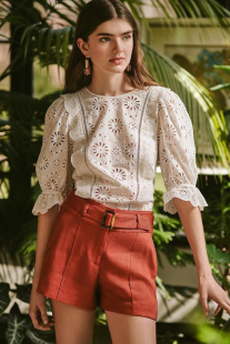 衬衫 小猫儿美国代购 镂空刺绣花边短袖 Beard海报款 直邮Veronica