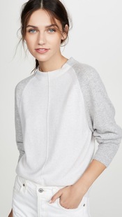 小猫儿美国代直邮Vince白色灰色拼色纯羊绒套头毛衣羊绒衫针织衫