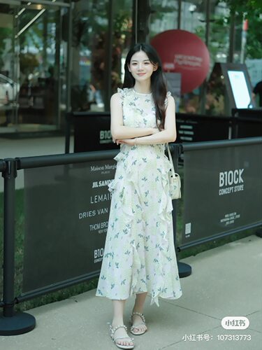 小猫儿美代直邮Ted Baker荷叶边无袖长款碎花夏季雪纺印花连衣裙