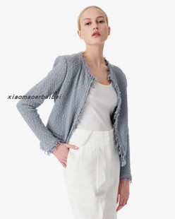 小猫儿美国代购直邮IRO雾霾蓝复古经典款小香风流苏气质外套上衣