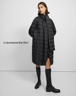 小猫儿美国代购Theory黑色显瘦围巾领设计中长款羽绒服外套上衣