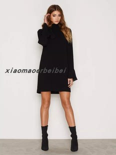 小猫儿美国代购IRO黑色系带显瘦气质百搭长袖小黑裙纯色通勤连衣