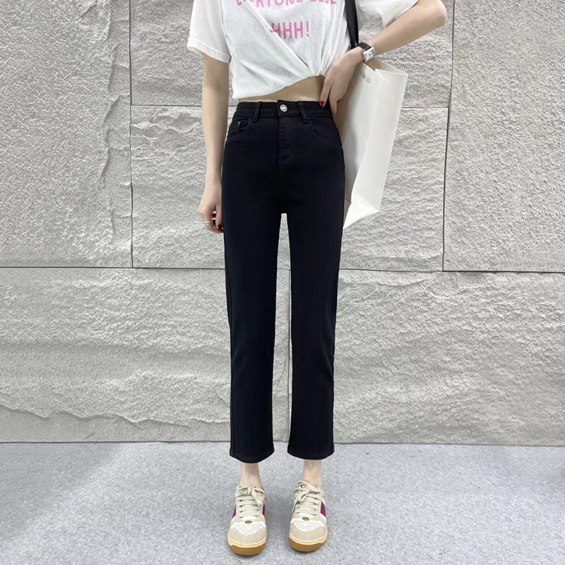 高腰黑色直筒休闲牛仔裤女2026年春季新款小个子显瘦九分烟管裤子