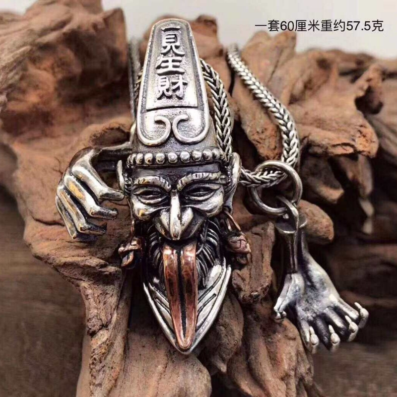创意新款男项链吊坠黑白无常吊坠一见生财天下太平项链坠国风复古