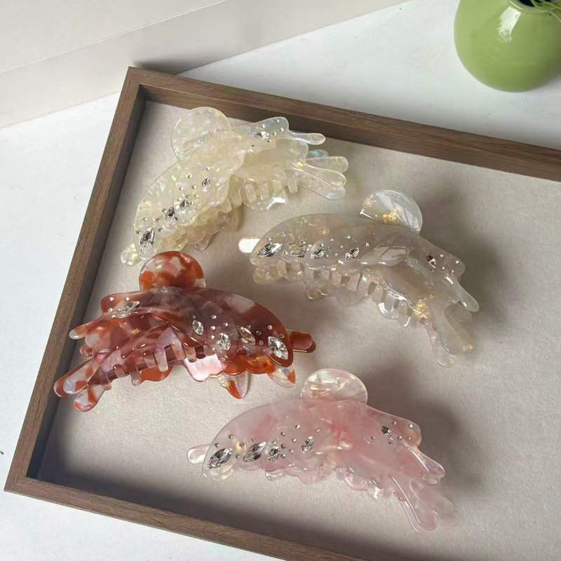 创意高级质感水滴钻蝴蝶抓夹13CM大号盘发鲨鱼夹轻奢发夹发饰女