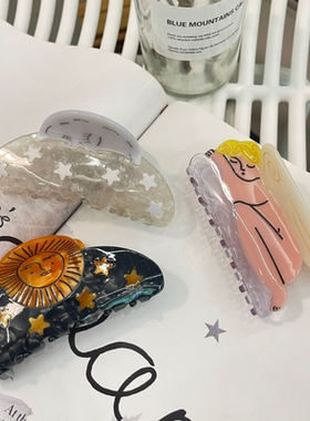 新款太阳月亮醋酸星星抓夹天使高级质感发夹复古时尚鲨鱼夹发饰品